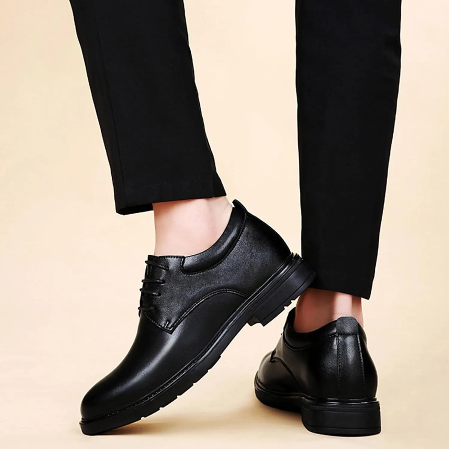 Men's Leather Invisible Height Increasing Elevator Dress Shoes Fashion Classic Cap Toe Low Top Oxfords Shoes Casual Business Formal Derby Shoes - 2.36 Inches Taller