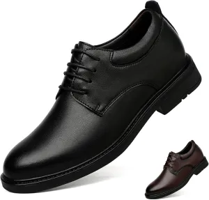 Men's Leather Invisible Height Increasing Elevator Dress Shoes Fashion Classic Cap Toe Low Top Oxfords Shoes Casual Business Formal Derby Shoes - 2.36 Inches Taller