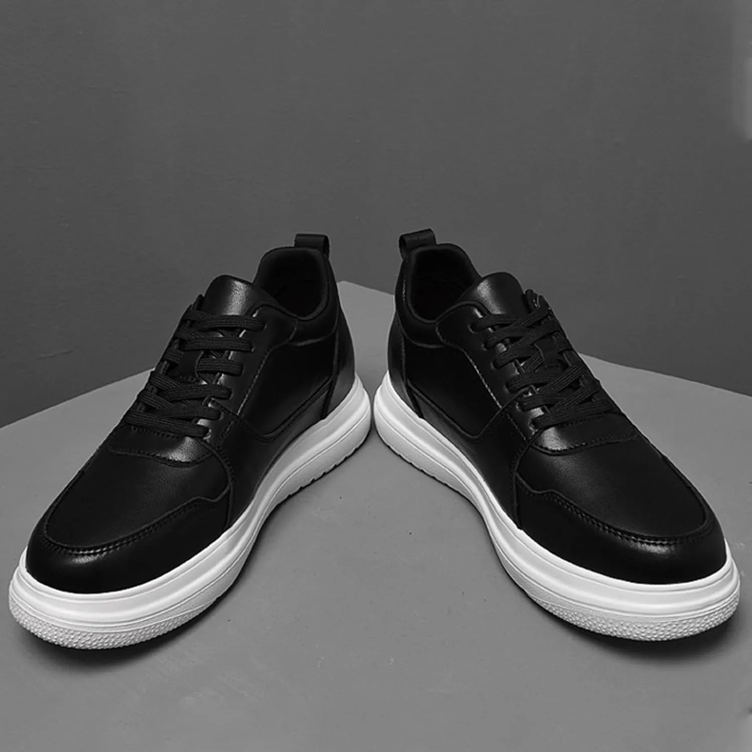 Men's Leather Lace-up Invisible Height Increase Sneakers,Comfortable Lightweight Fashion Outdoor Non-Slip Shock-Absorbing Running Sports Shoes 3.93'' Taller