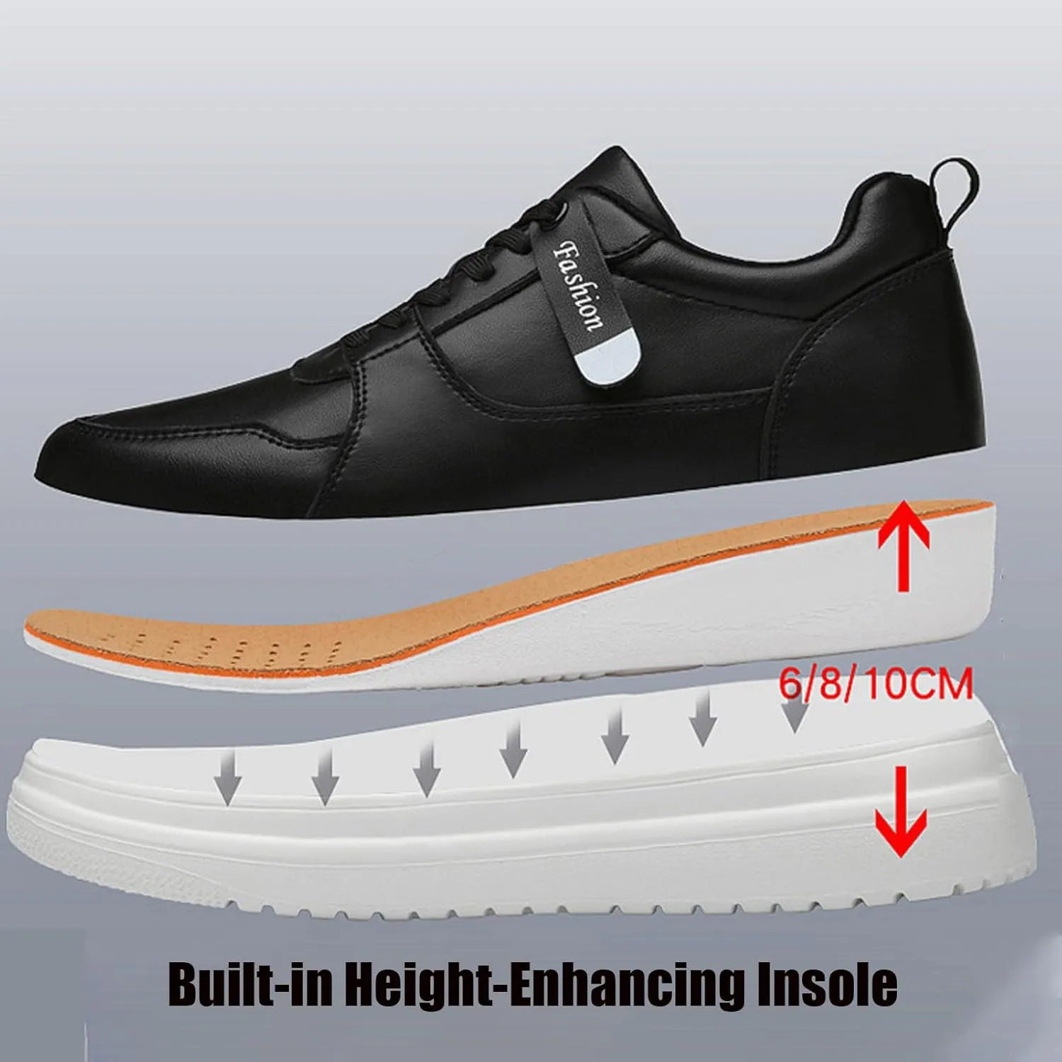 Men's Leather Lace-up Invisible Height Increase Sneakers,Comfortable Lightweight Fashion Outdoor Non-Slip Shock-Absorbing Running Sports Shoes 3.93'' Taller