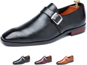 Men's Leather Monk Strap Loafers Fashion Classic Pointed Toe Slip On Low Top Chelsea Formal Business Dress Oxford Shoes