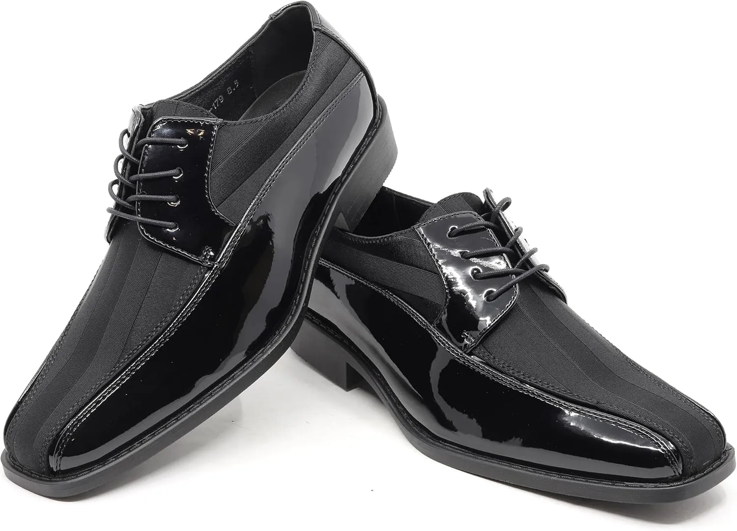 Men's Oxford Lace up Striped Satin Patent Tuxedo Dress Shoes MC-179