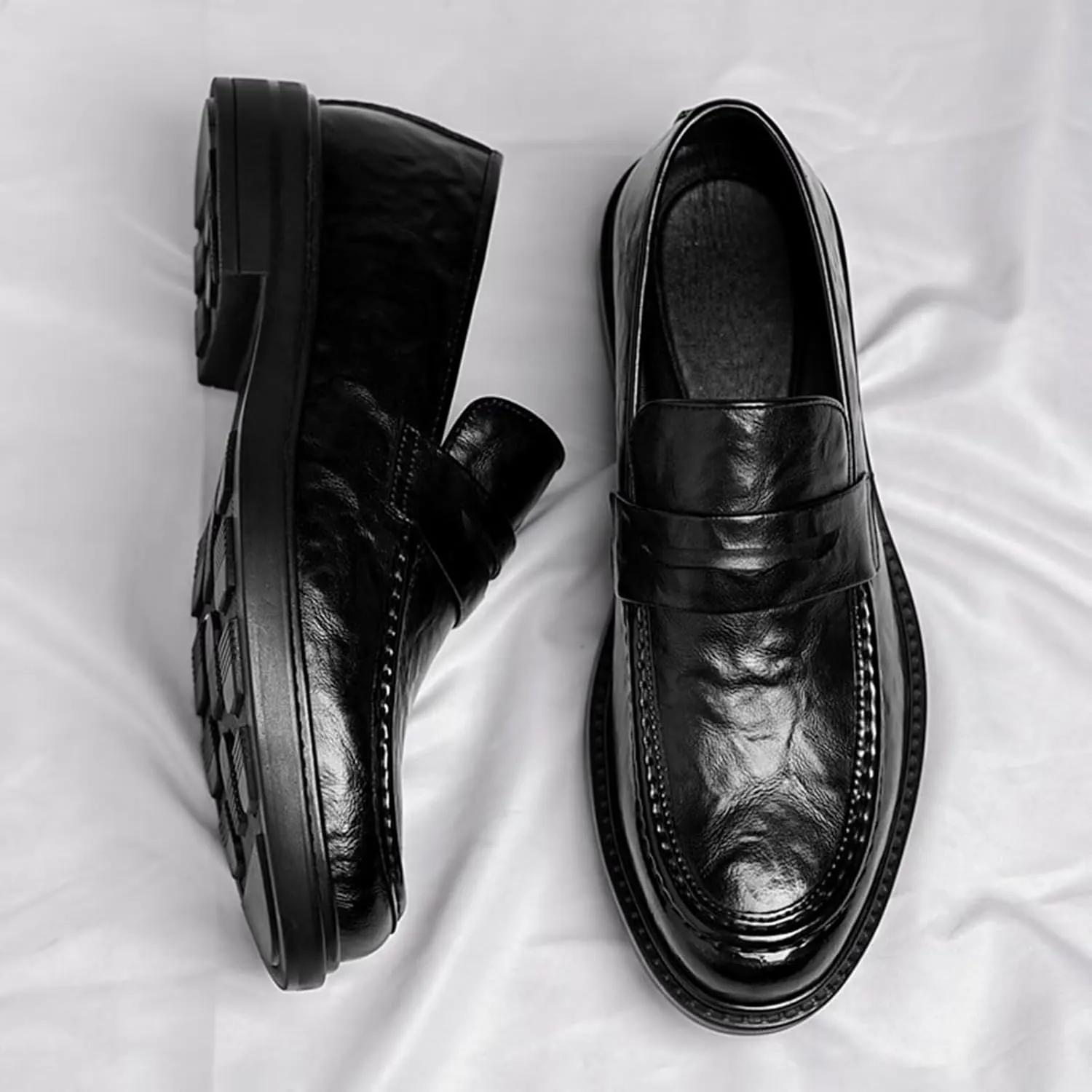 Men's Slip on Loafers Dress Shoes Leather Lined Casual Walking Shoes Anti-Slip Elevator Business Oxfords for Traveling, Driving, Office and Work