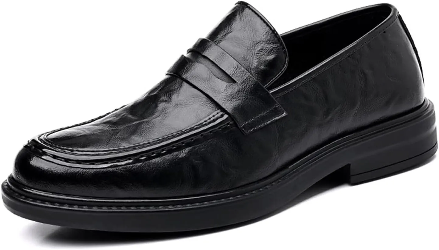 Men's Slip on Loafers Dress Shoes Leather Lined Casual Walking Shoes Anti-Slip Elevator Business Oxfords for Traveling, Driving, Office and Work