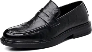 Men's Slip on Loafers Dress Shoes Leather Lined Casual Walking Shoes Anti-Slip Elevator Business Oxfords for Traveling, Driving, Office and Work