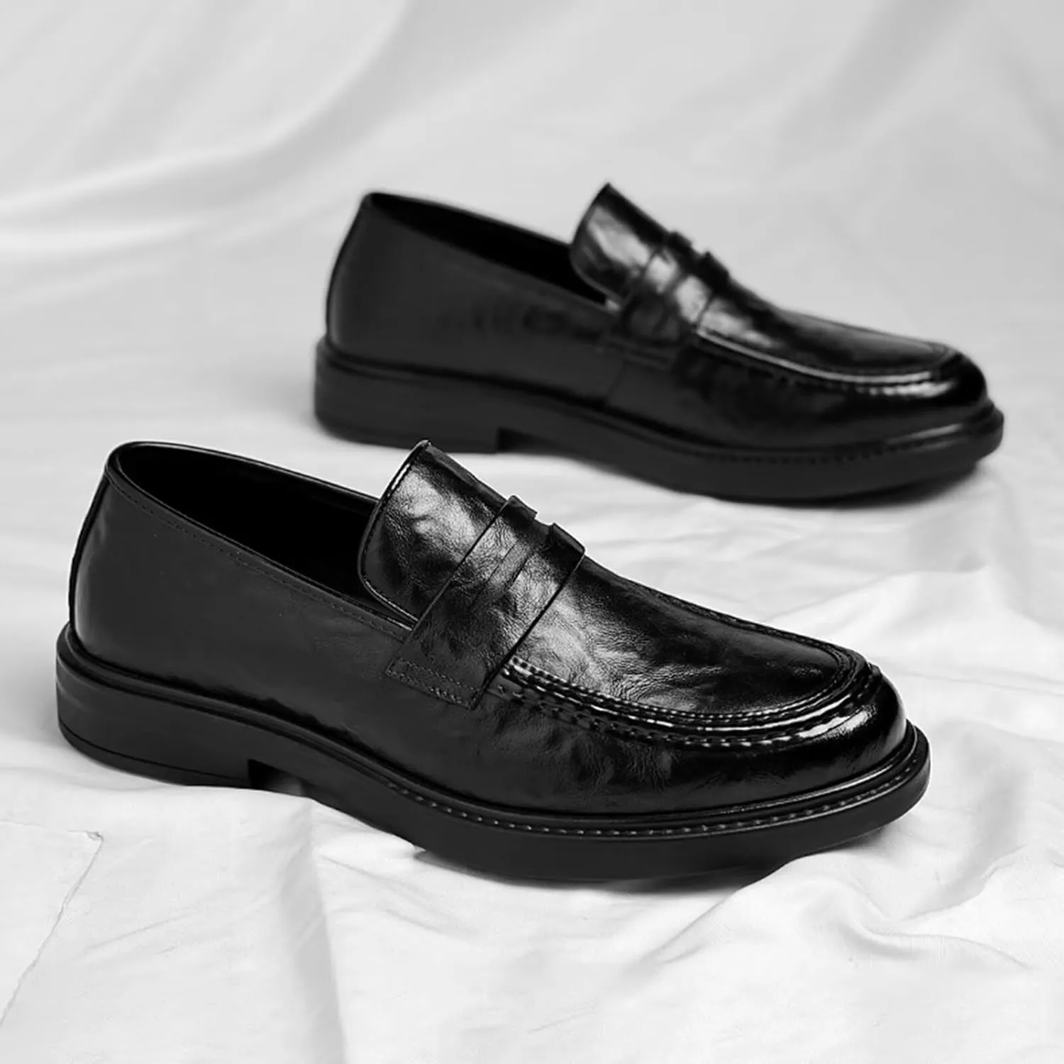 Men's Slip on Loafers Dress Shoes Leather Lined Casual Walking Shoes Anti-Slip Elevator Business Oxfords for Traveling, Driving, Office and Work