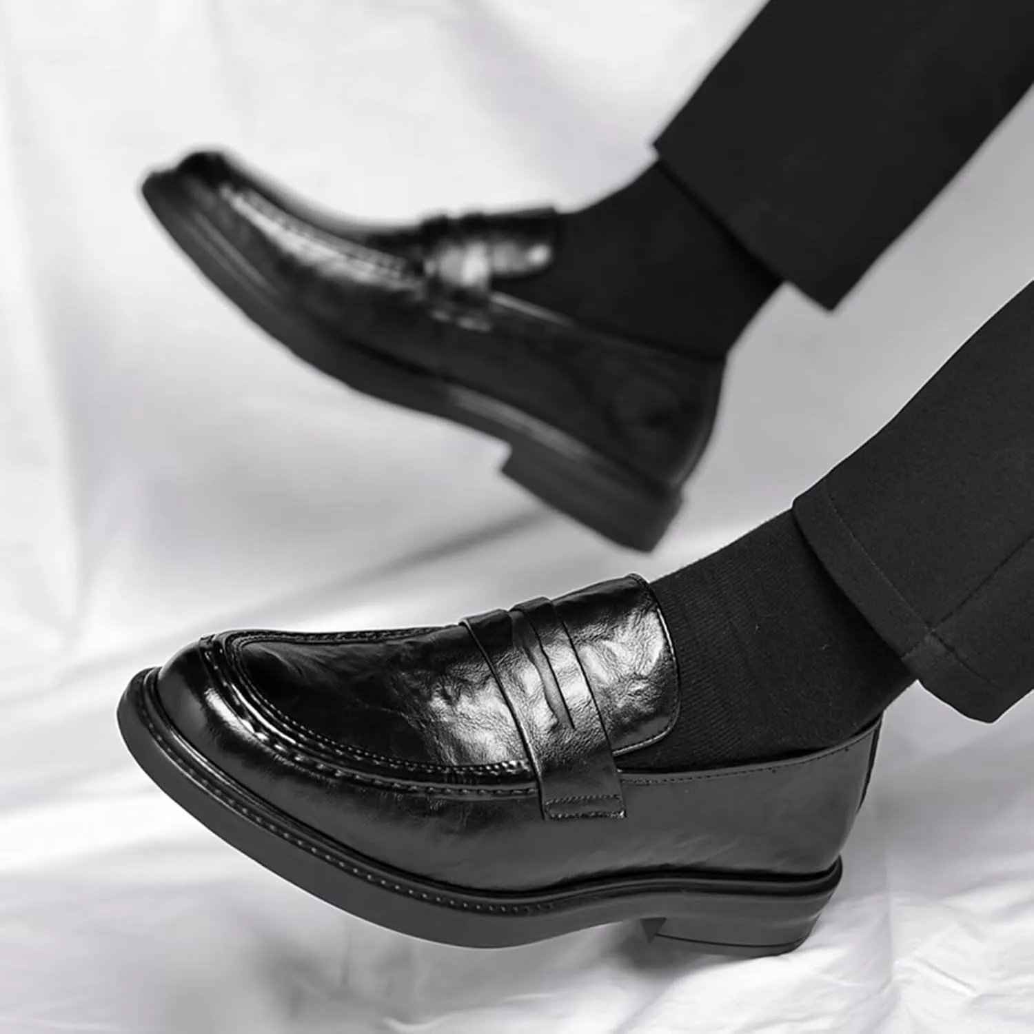 Men's Slip on Loafers Dress Shoes Leather Lined Casual Walking Shoes Anti-Slip Elevator Business Oxfords for Traveling, Driving, Office and Work