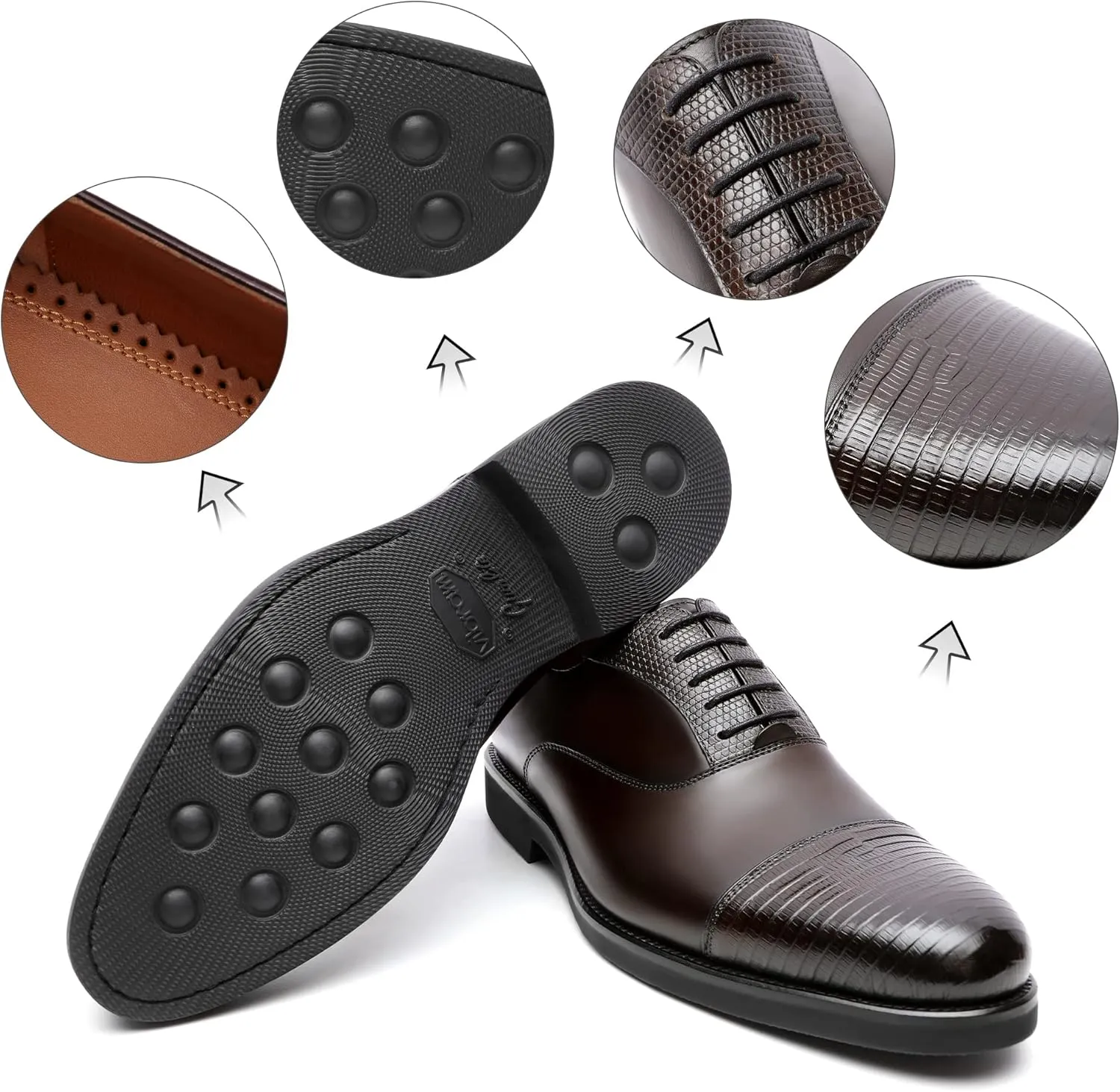Men's Textured Patterns Oxford Shoes Genuine Leather Cowhide Derby Comfy Flat Business Shoes
