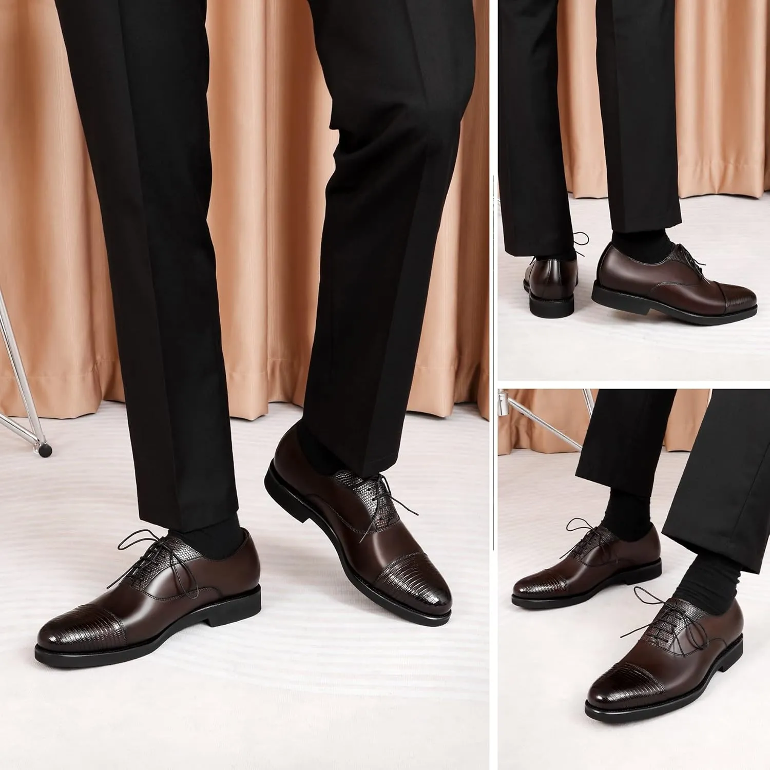 Men's Textured Patterns Oxford Shoes Genuine Leather Cowhide Derby Comfy Flat Business Shoes