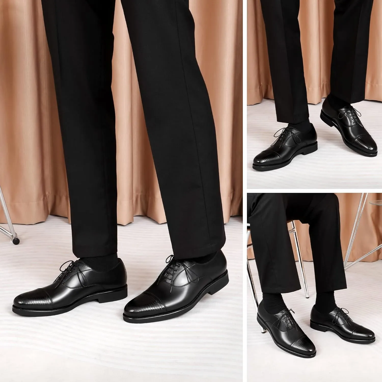 Men's Textured Patterns Oxford Shoes Genuine Leather Cowhide Derby Comfy Flat Business Shoes
