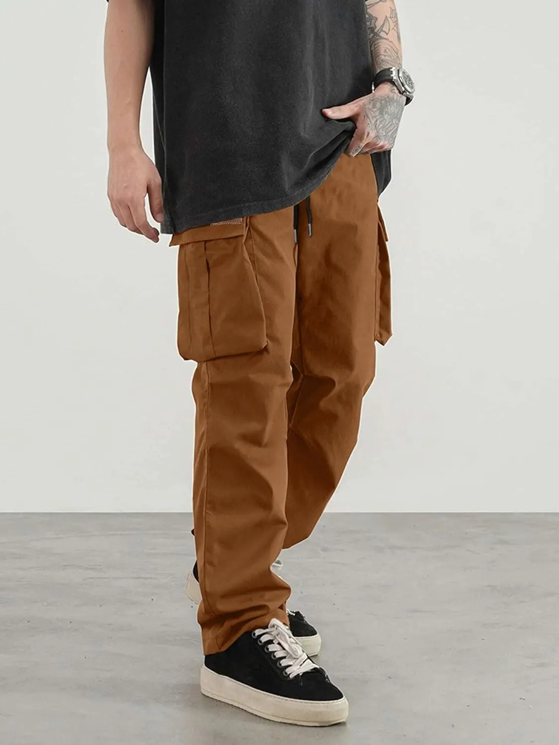 PLEPAN Men's Casual Cargo Pants Drawstring Hiking Pants Workout Tactical Joggers Sweatpants for Men