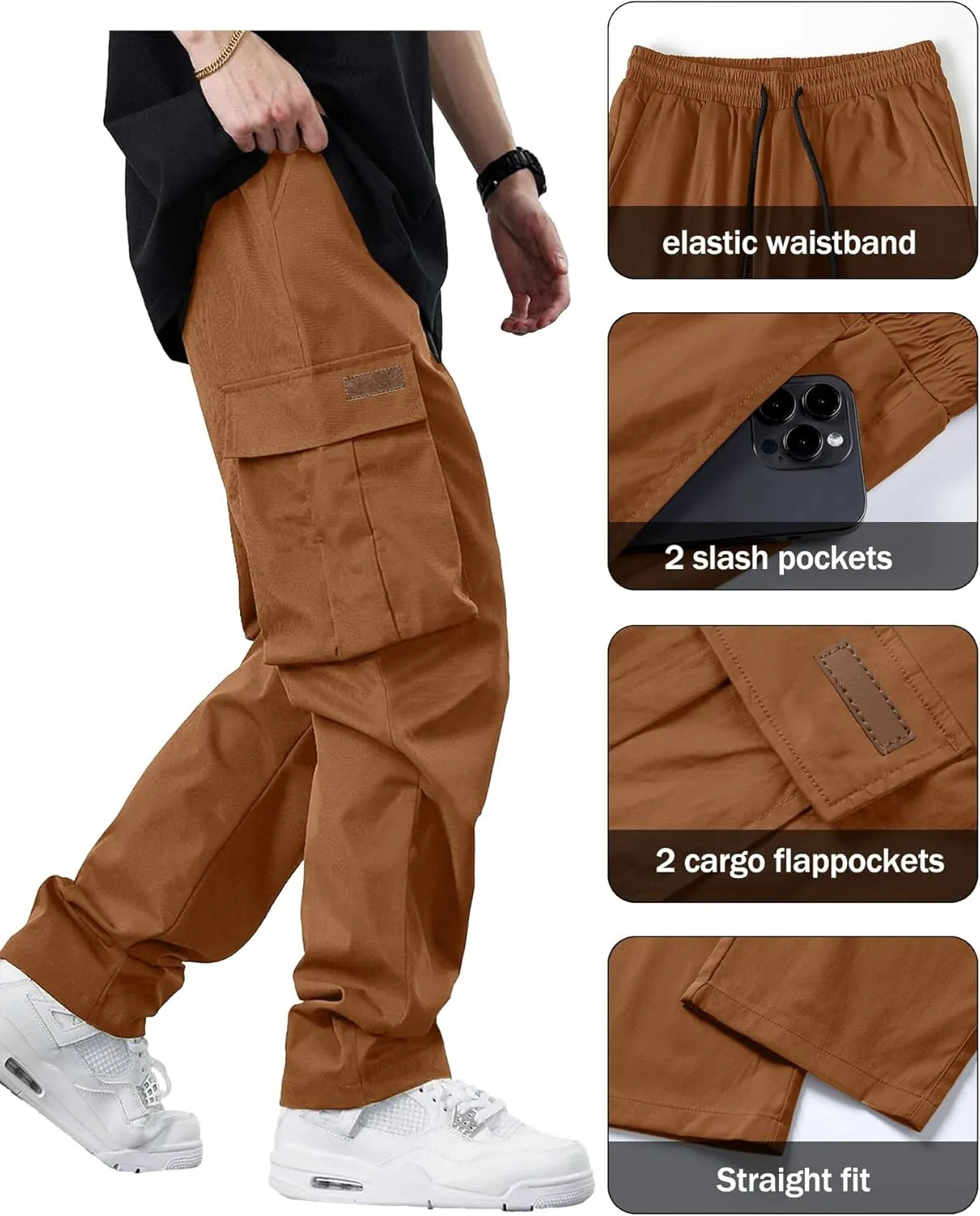 PLEPAN Men's Casual Cargo Pants Drawstring Hiking Pants Workout Tactical Joggers Sweatpants for Men