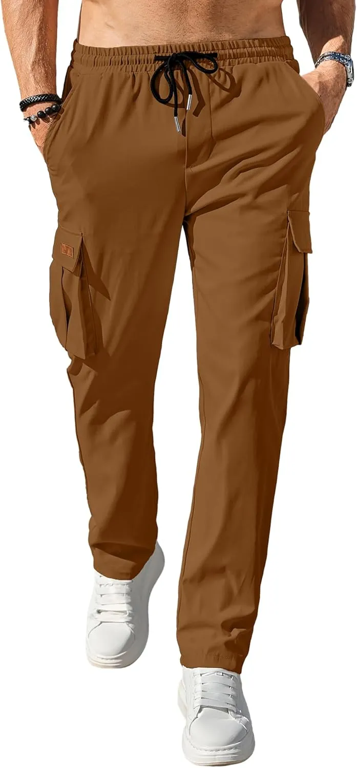 PLEPAN Men's Casual Cargo Pants Drawstring Hiking Pants Workout Tactical Joggers Sweatpants for Men