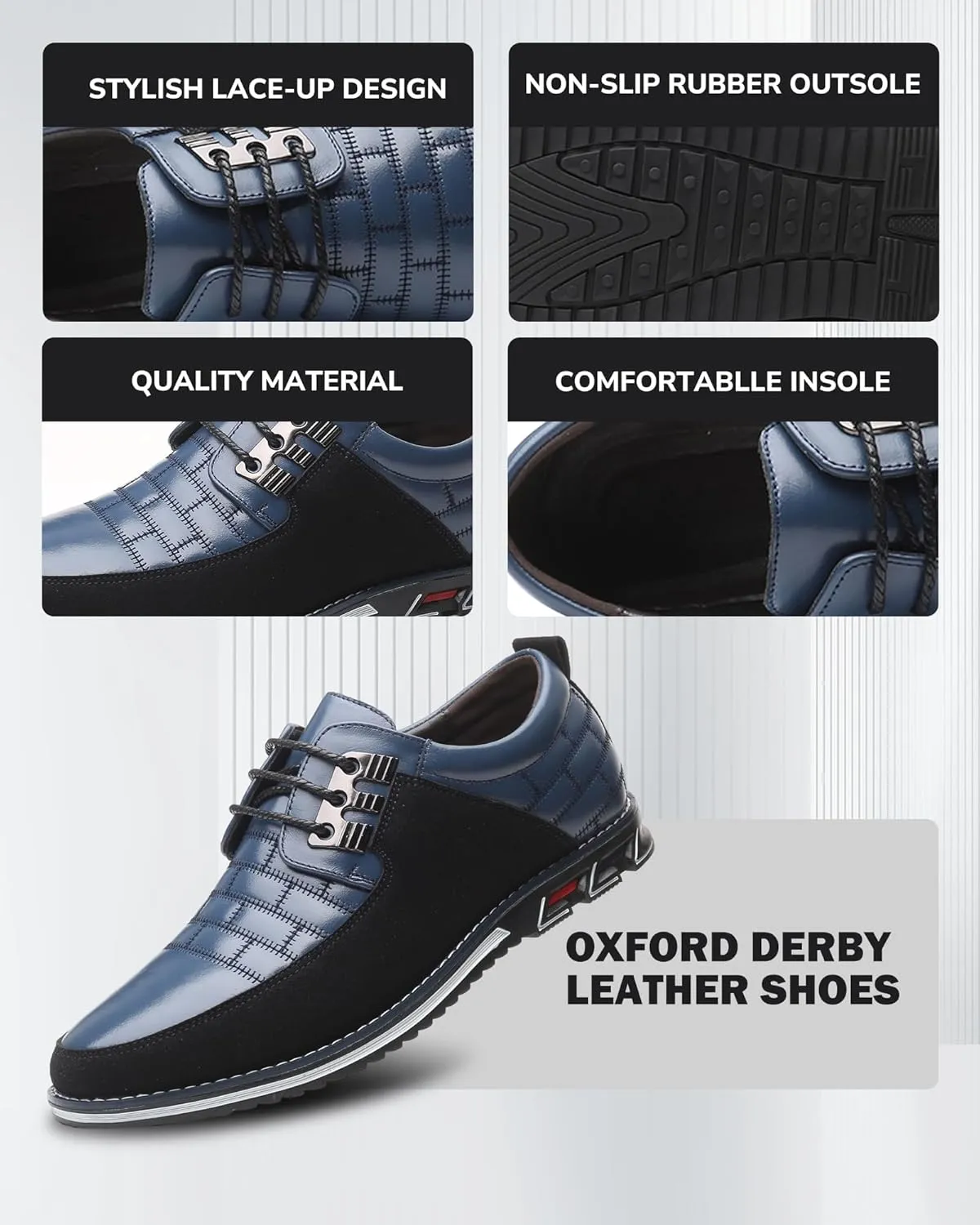 Recyphi Mens Oxford Derby Orthopedic Leather Shoes Formal Luxury Business Dress Shoes Lace-up Walking Driving Loafers Dress Sneakers