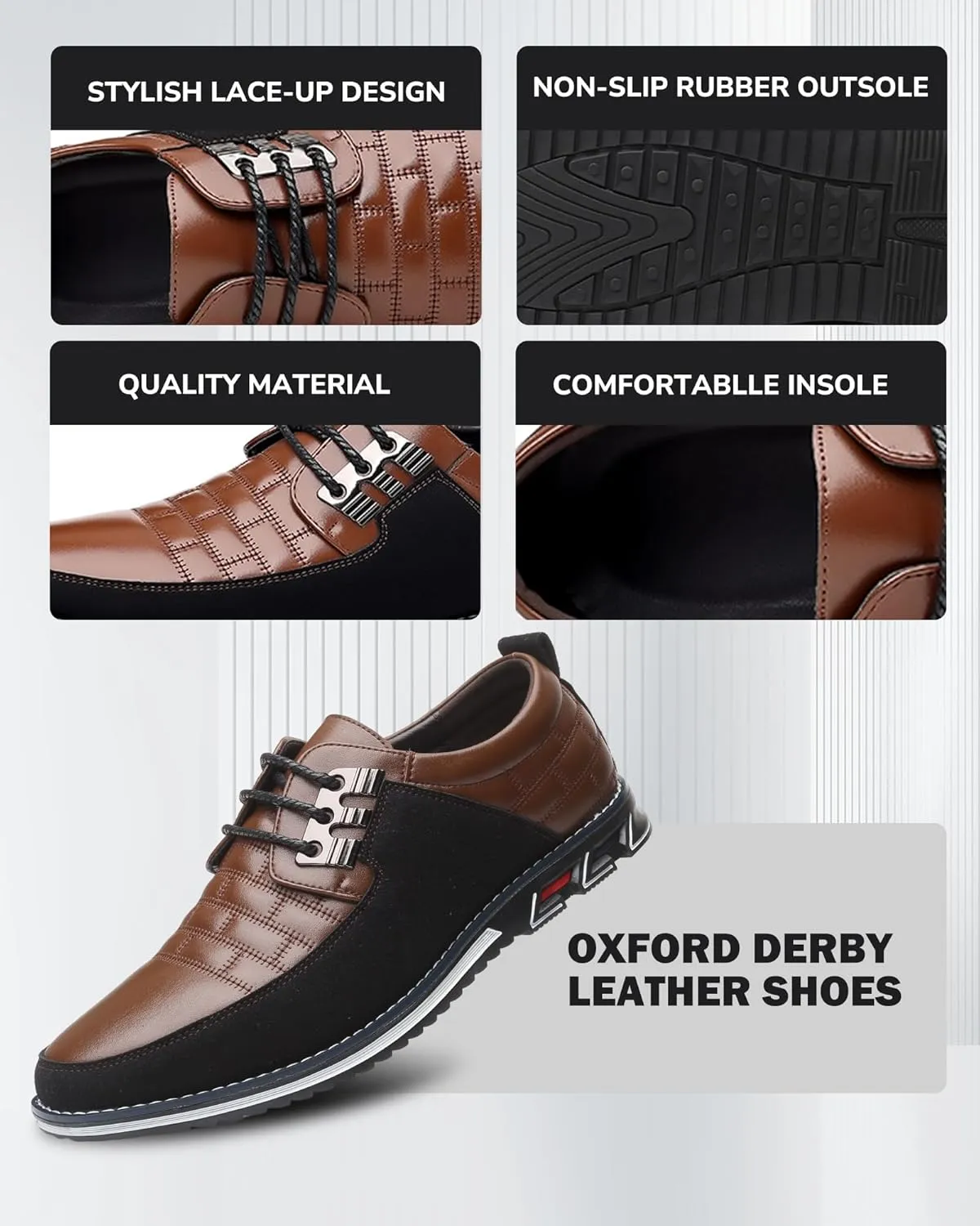 Recyphi Mens Oxford Derby Orthopedic Leather Shoes Formal Luxury Business Dress Shoes Lace-up Walking Driving Loafers Dress Sneakers