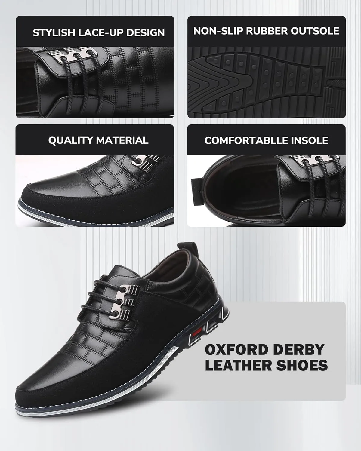 Recyphi Mens Oxford Derby Orthopedic Leather Shoes Formal Luxury Business Dress Shoes Lace-up Walking Driving Loafers Dress Sneakers