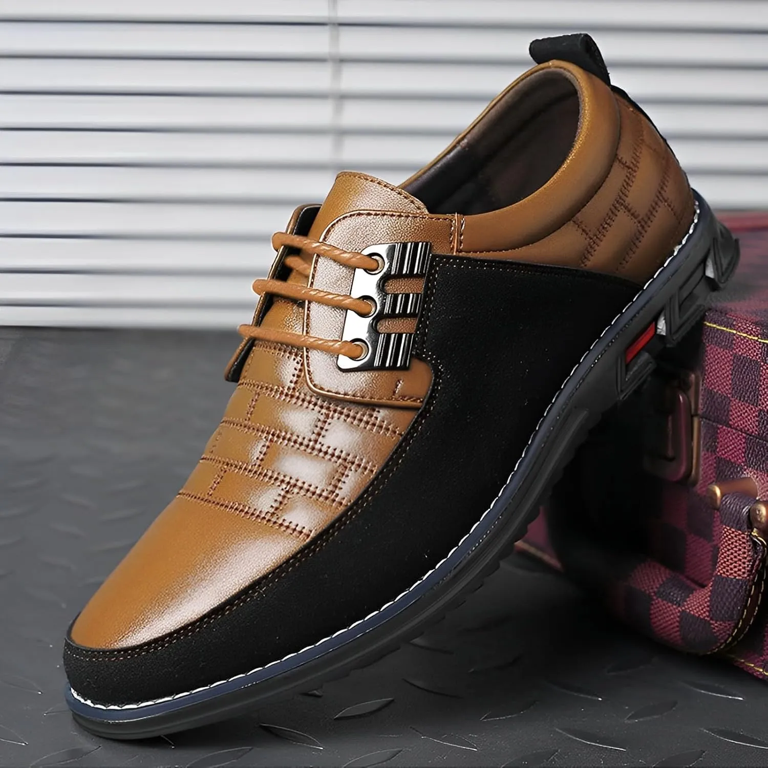 Recyphi Mens Oxford Derby Orthopedic Leather Shoes Formal Luxury Business Dress Shoes Lace-up Walking Driving Loafers Dress Sneakers