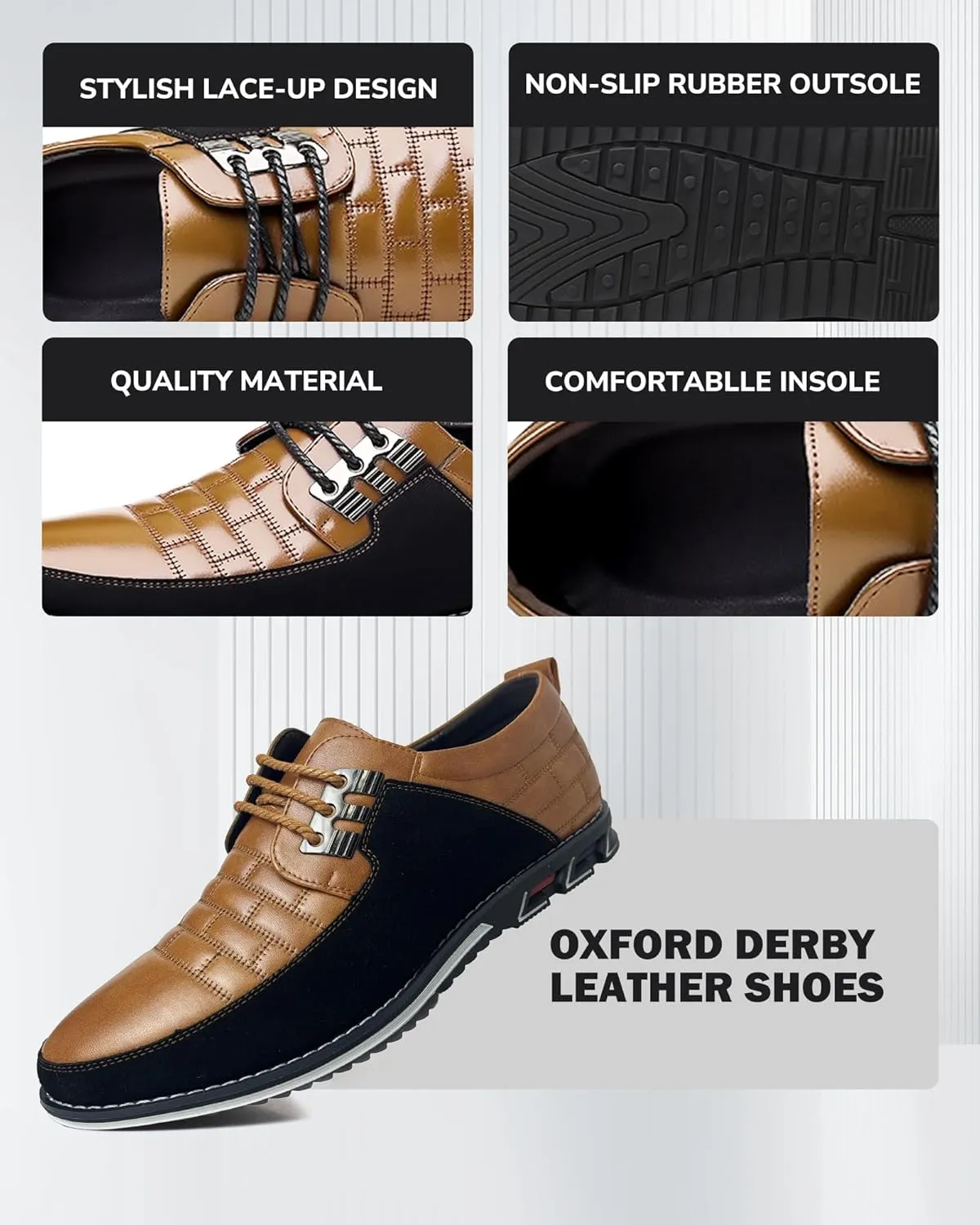 Recyphi Mens Oxford Derby Orthopedic Leather Shoes Formal Luxury Business Dress Shoes Lace-up Walking Driving Loafers Dress Sneakers