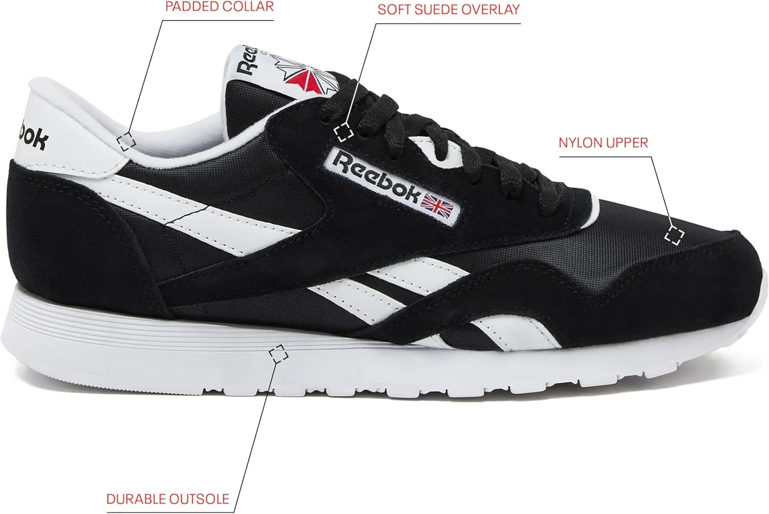 Reebok Mens Classic Cushioned Footbed Faux Leather Running & Training Shoes