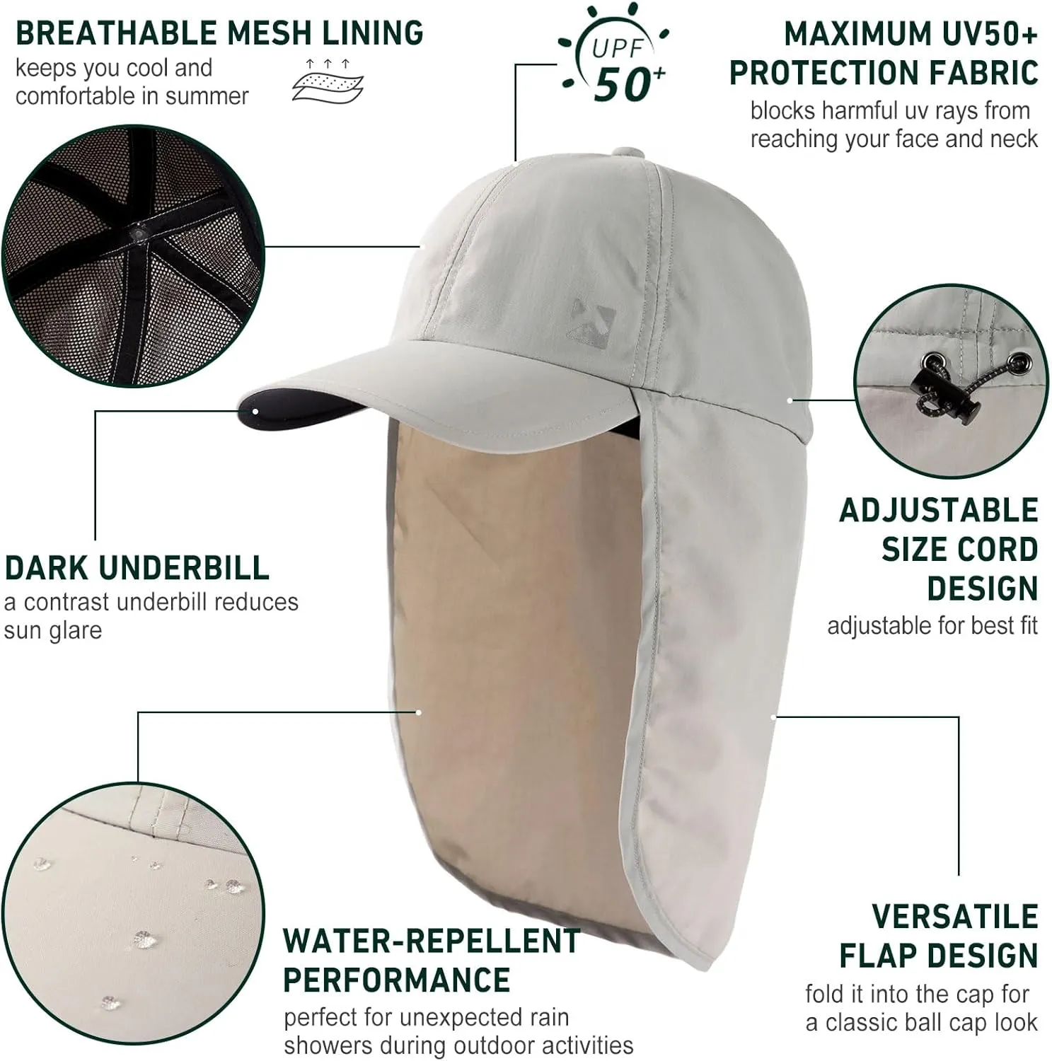 TOP-EX L/XL/XXL UV50  Waterproof Neck Flap Baseball Sun Cap