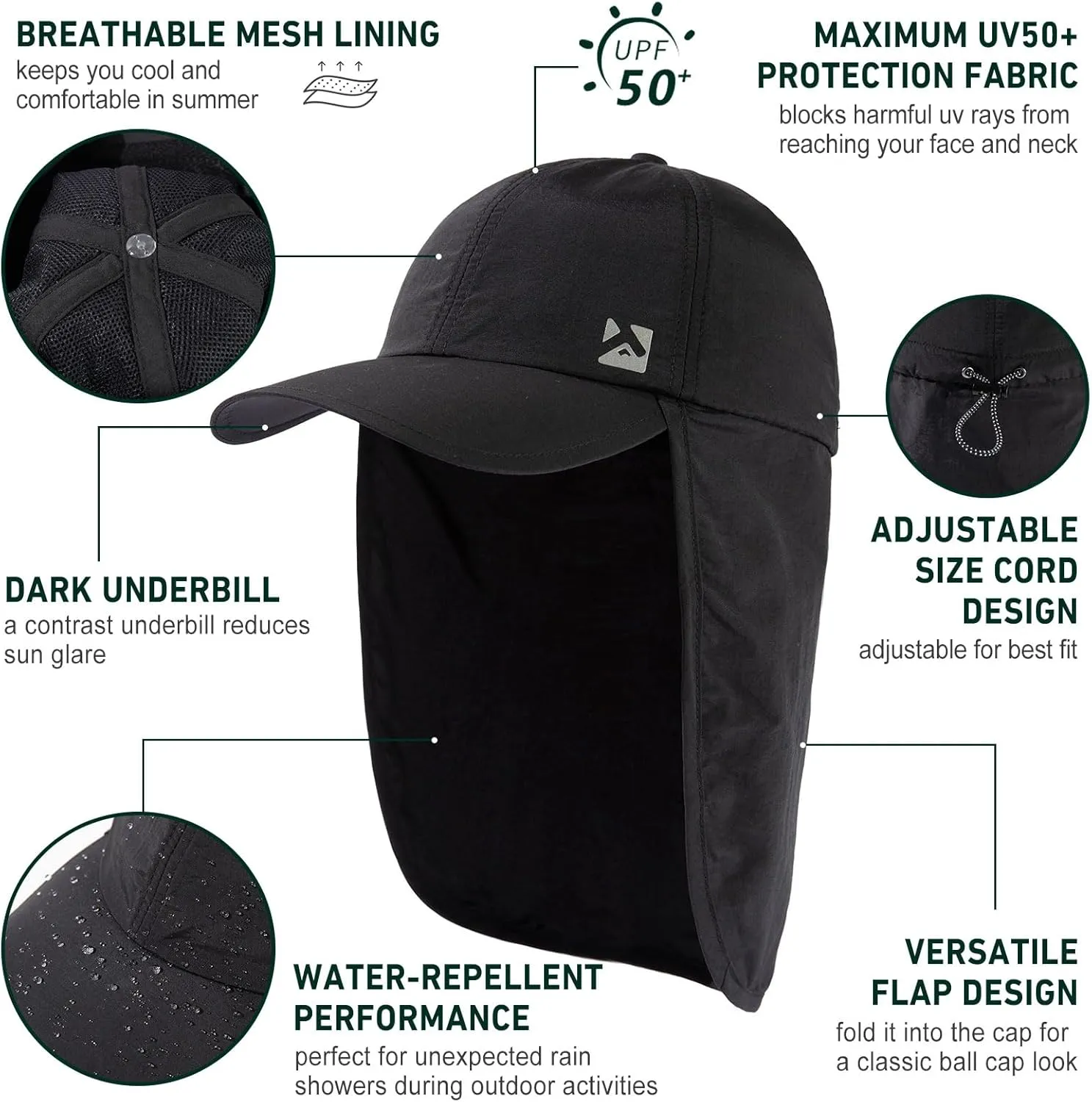 TOP-EX L/XL/XXL UV50  Waterproof Neck Flap Baseball Sun Cap
