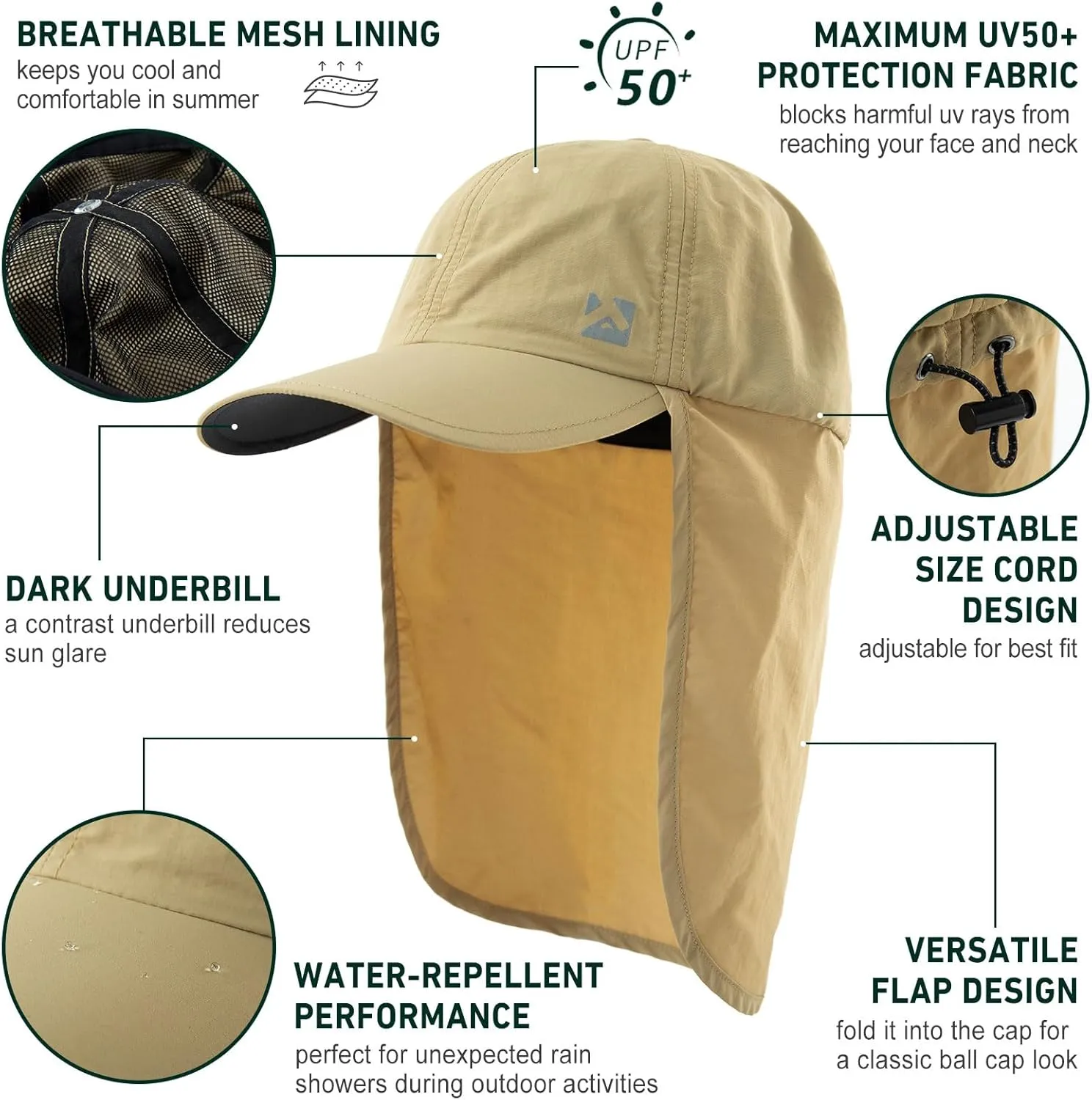 TOP-EX L/XL/XXL UV50  Waterproof Neck Flap Baseball Sun Cap