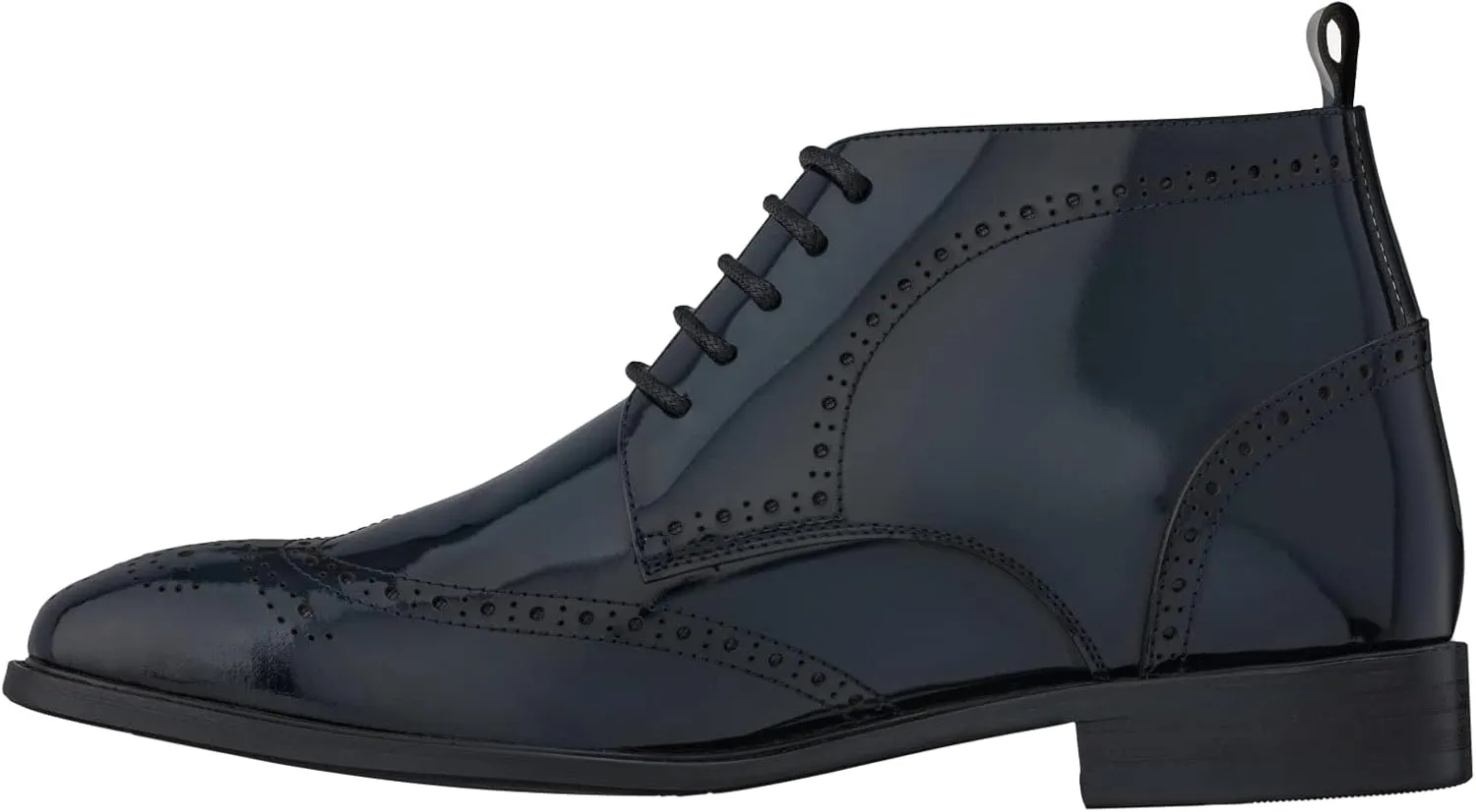 TOTO Men's Invisible Height Increasing Elevator Shoes - Dark Blue Premium Leather Lace-up Wing-Tip Dress Boots - 2.8 Inches Taller - K99603- Size 7 D(M) US