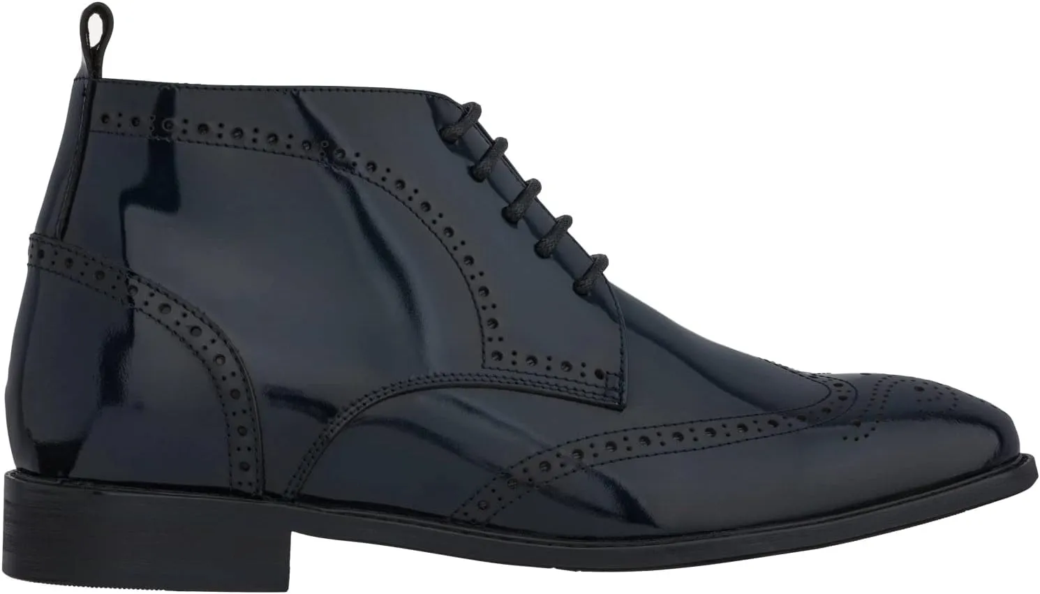 TOTO Men's Invisible Height Increasing Elevator Shoes - Dark Blue Premium Leather Lace-up Wing-Tip Dress Boots - 2.8 Inches Taller - K99603- Size 7 D(M) US