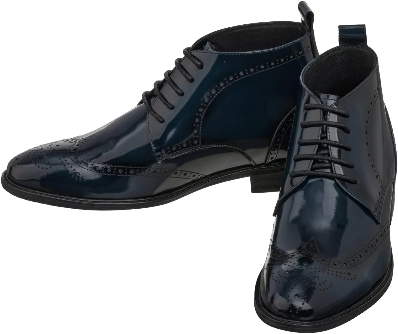 TOTO Men's Invisible Height Increasing Elevator Shoes - Dark Blue Premium Leather Lace-up Wing-Tip Dress Boots - 2.8 Inches Taller - K99603- Size 7 D(M) US