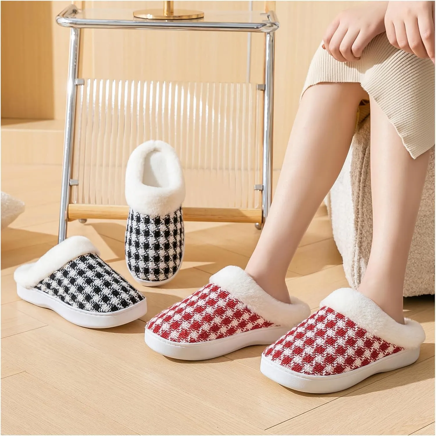 UBFEN Womens Mens Slippers Memory Foam Comfort Fuzzy Plush Lining Slip On House Shoes