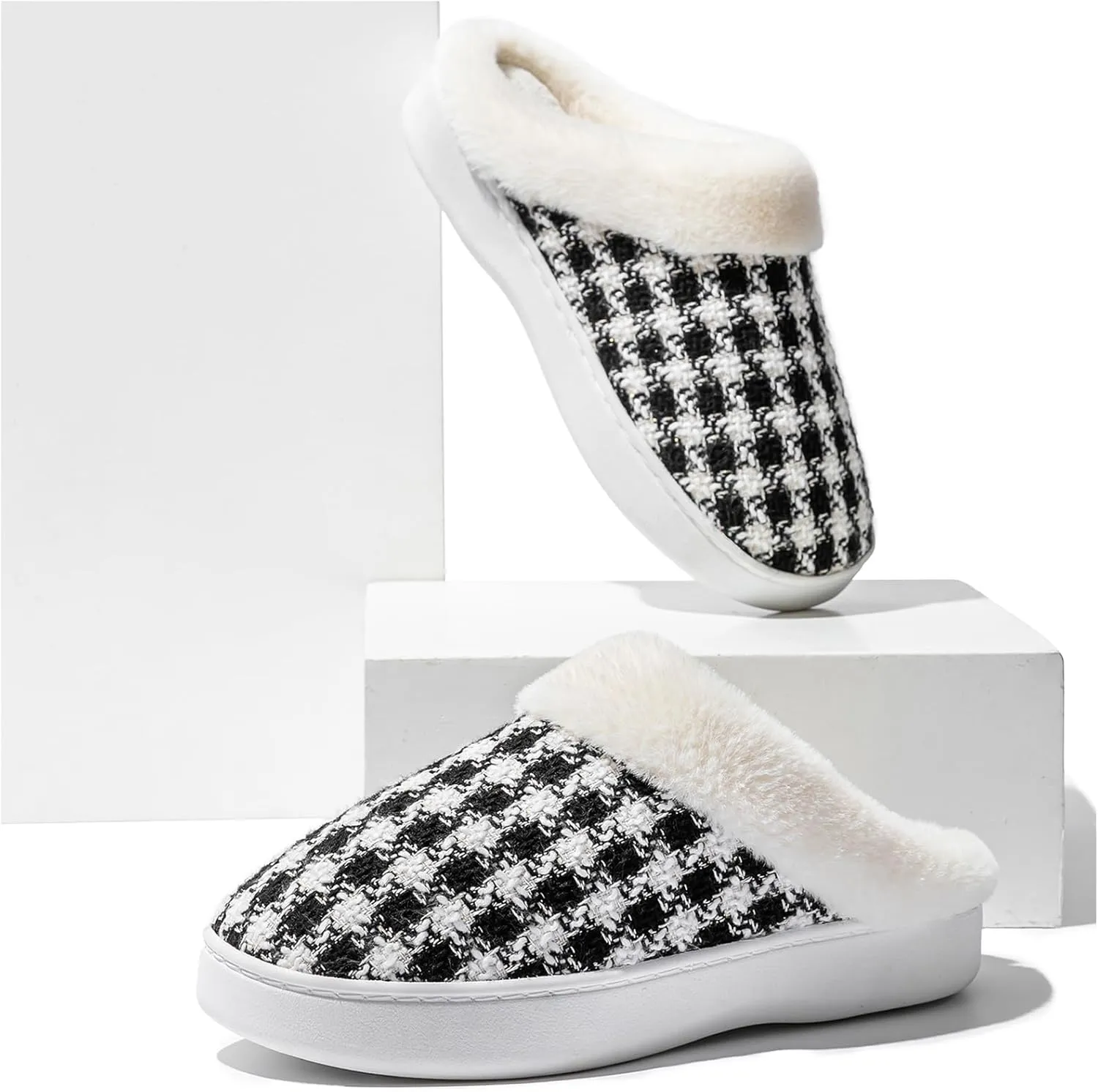 UBFEN Womens Mens Slippers Memory Foam Comfort Fuzzy Plush Lining Slip On House Shoes