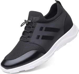 WENOREG Men's Leather Breathable Knitted Invisible Height Sneakers,Fashion Breathabl Mesh Adjustable Lace Up Height Lifting Elevator Walking Running Athletic Trainers Shoes