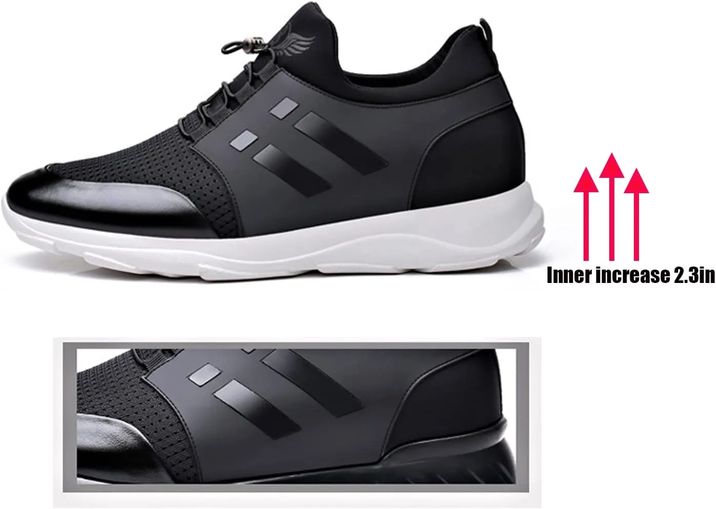 WENOREG Men's Leather Breathable Knitted Invisible Height Sneakers,Fashion Breathabl Mesh Adjustable Lace Up Height Lifting Elevator Walking Running Athletic Trainers Shoes