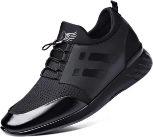 WENOREG Men's Leather Breathable Knitted Invisible Height Sneakers,Fashion Breathabl Mesh Adjustable Lace Up Height Lifting Elevator Walking Running Athletic Trainers Shoes