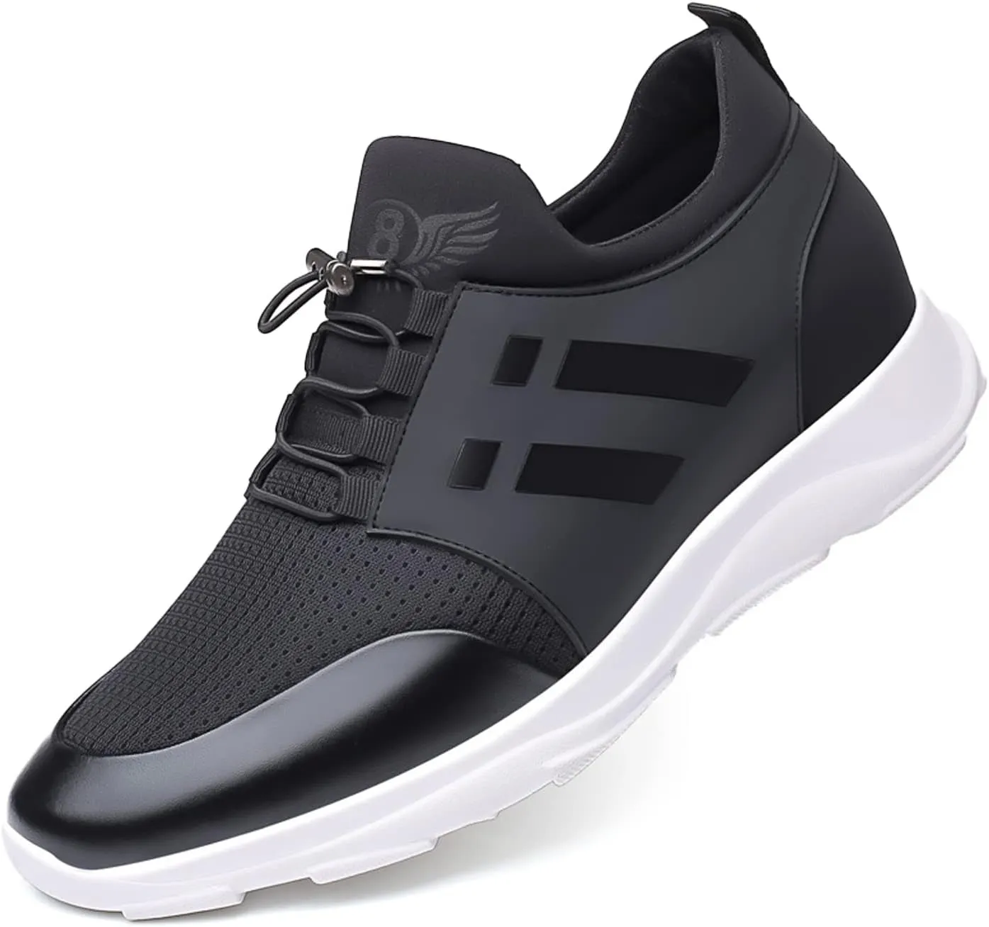 WENOREG Men's Leather Breathable Knitted Invisible Height Sneakers,Fashion Breathabl Mesh Adjustable Lace Up Height Lifting Elevator Walking Running Athletic Trainers Shoes