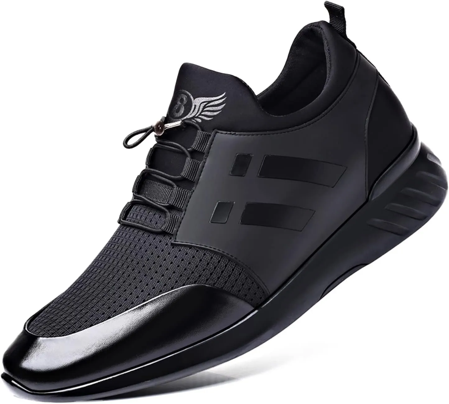 WENOREG Men's Leather Breathable Knitted Invisible Height Sneakers,Fashion Breathabl Mesh Adjustable Lace Up Height Lifting Elevator Walking Running Athletic Trainers Shoes