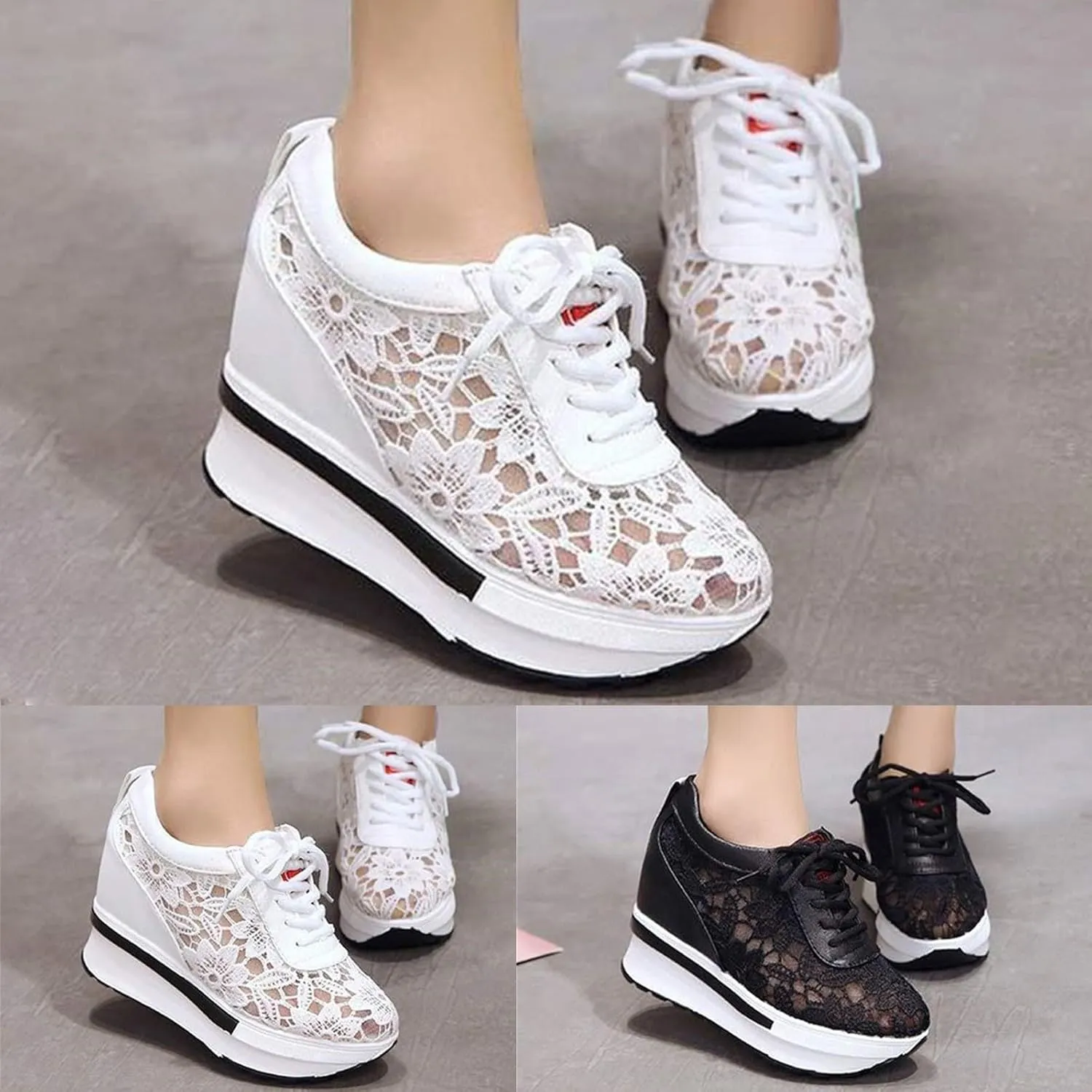 Women Fashion Platform Sneakers High Hidden Heel Wedge Walking Shoes Brides Wedding Shoes Women's Fashion Sneakers High Chunky Heel Loafers Platform Hidden Heels for Women with Ankle Walking Shoes