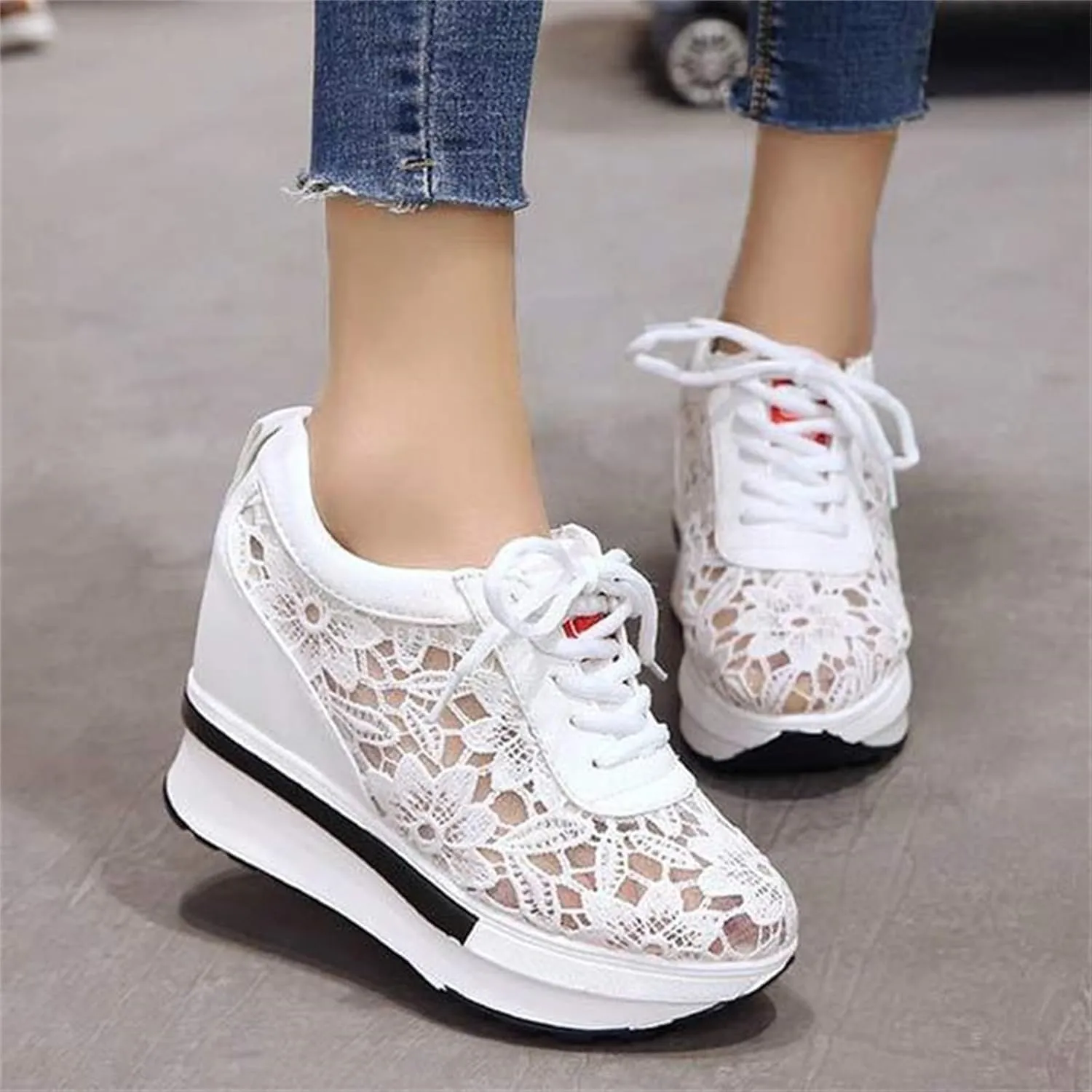 Women Fashion Platform Sneakers High Hidden Heel Wedge Walking Shoes Brides Wedding Shoes Women's Fashion Sneakers High Chunky Heel Loafers Platform Hidden Heels for Women with Ankle Walking Shoes