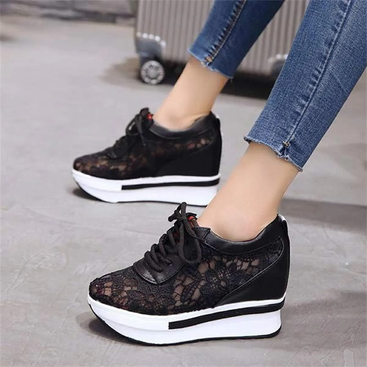 Women Fashion Platform Sneakers High Hidden Heel Wedge Walking Shoes Brides Wedding Shoes Women's Fashion Sneakers High Chunky Heel Loafers Platform Hidden Heels for Women with Ankle Walking Shoes