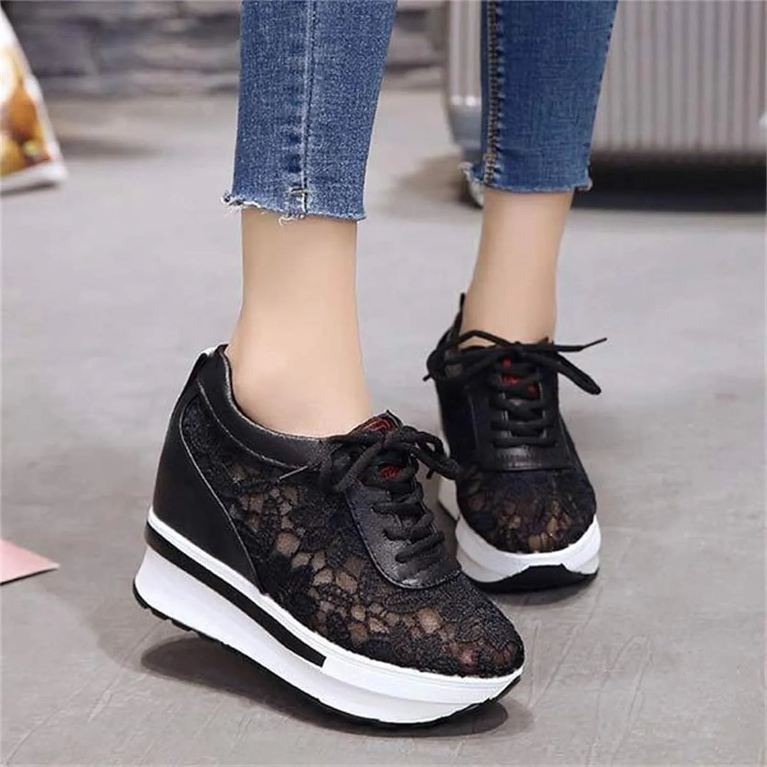 Women Fashion Platform Sneakers High Hidden Heel Wedge Walking Shoes Brides Wedding Shoes Women's Fashion Sneakers High Chunky Heel Loafers Platform Hidden Heels for Women with Ankle Walking Shoes