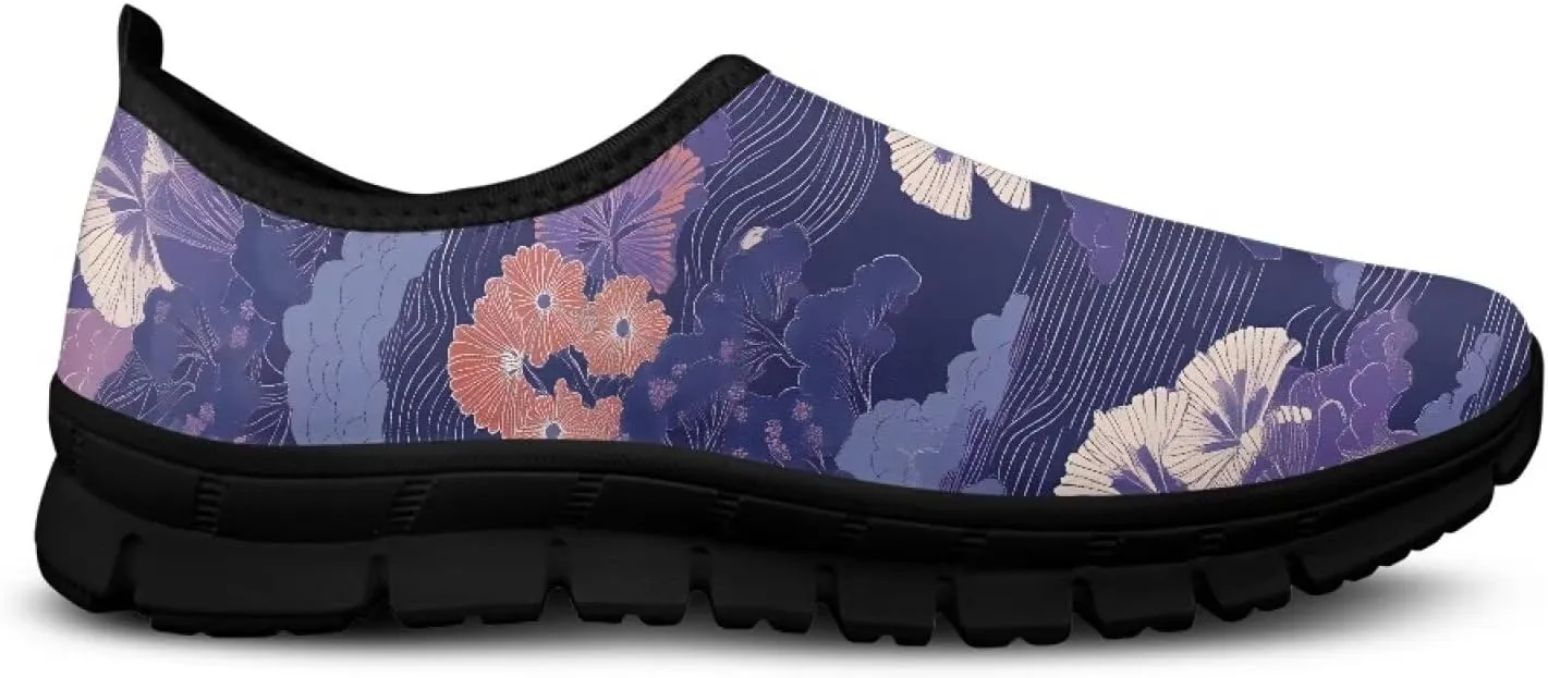 Women's Flower Sneakers Casual Low Top Non-Slip Breathable Slip On Comfortable Walking Sneaker for Women US 5.5-11.5