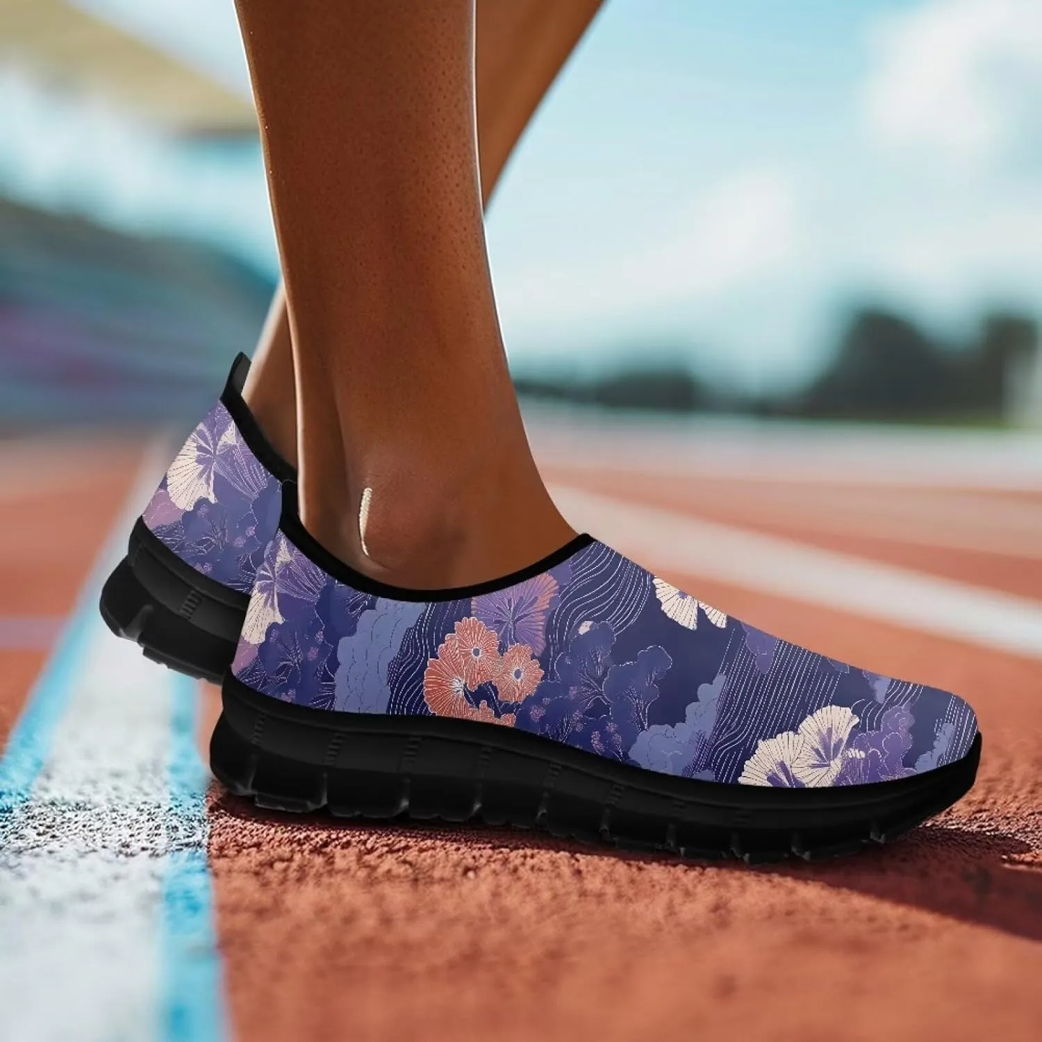 Women's Flower Sneakers Casual Low Top Non-Slip Breathable Slip On Comfortable Walking Sneaker for Women US 5.5-11.5