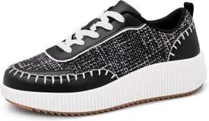 Women's Platform Sneakers Low Top Chunky Retro Braided Walking Shoes Comfortable Lace Up Casual Shoes